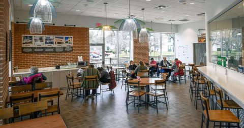 Cafeteria, Indoors, Restaurant.