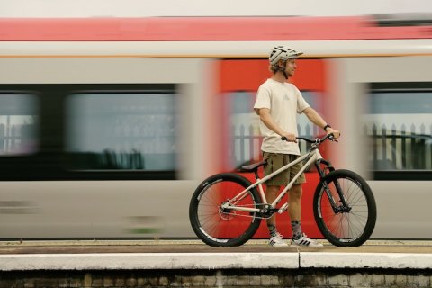 Helmet, Bicycle, Person.