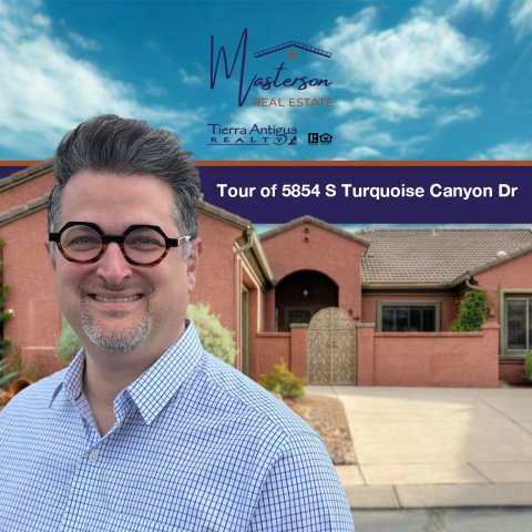 Photography, Portrait, Glasses. Text: REAL ESTATE Tierra Antigua Tour of 5854 S Turquoise Canyon Dr