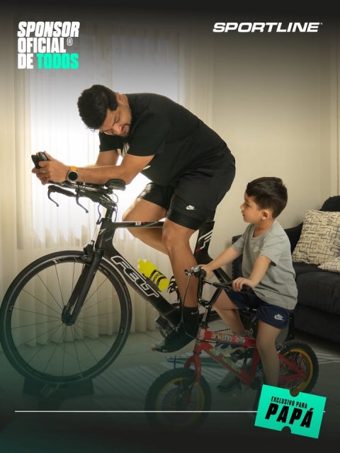 Adult, Man, Person. Text: SPORTLINE SPONSOR OFICIAL® DE TODOS EXCLUSIVO PARA PAPÁ