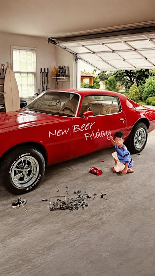 Wheel, Tire, Spoke. Text: New Beer Friday