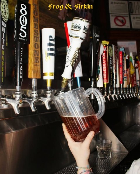 Beer, Lager, Pub. Text: frog &amp; firkin BLONDE FIRESTONE WALKER ite CELEBRATION