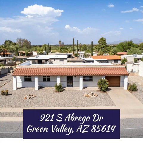Villa, Waterfront, Outdoors. Text: 921 S Abrego Dr Green Valley, AZ 85614
