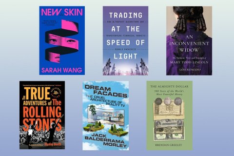 Book, Publication, Novel. Text: NEW SKIN TRADING - - AT THE AN SPEED OF INCONVENIENT WIDOW LIGHT MARY TODD LINCOLN SARAH WANG LOIS KOMANO DREAM THE ALMIGHTY DOLLAR TRUE FACADES THE CRUEL The ARCHITECTURE OF ADVENTURES of The REALITY TV ROLLING STONES JACK BALDERRAMA MORLEY