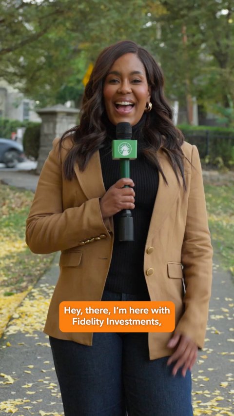 Blazer, Coat, Jacket. Text: Hey, there, I'm here with Fidelity Investments,