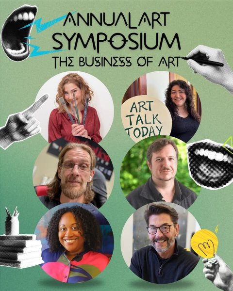 Collage, Person, Woman. Text: ANNUALART SYMPOSIUM THE BUSINESS OF ART ART TALK TODAY