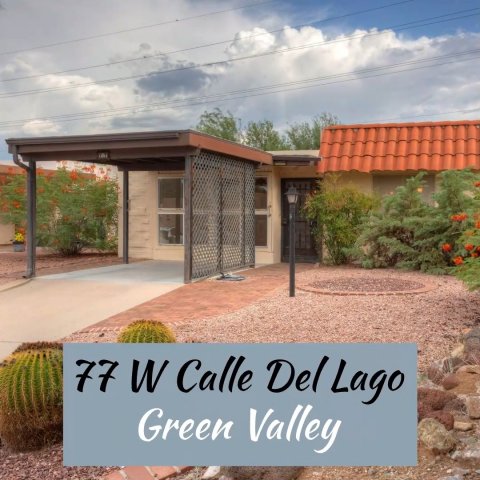 Shelter, Backyard, Villa. Text: 77 W Calle Del Lago Green Valley