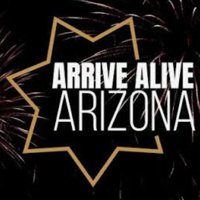Scoreboard, Fireworks, Book. Text: ARRIVE ALIVE ARIZONA