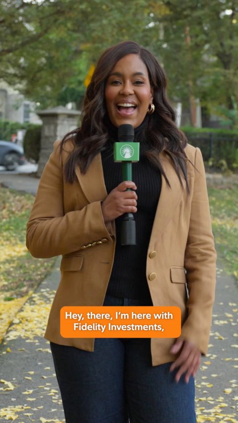 Blazer, Coat, Jacket. Text: Hey, there, I'm here with Fidelity Investments,