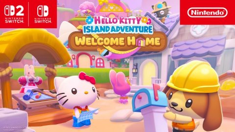 Play Area, Hardhat, Indoors. Text: NINTENDO SWITCH SWITCH ISLAND ADVENTURE WELCOME HAME