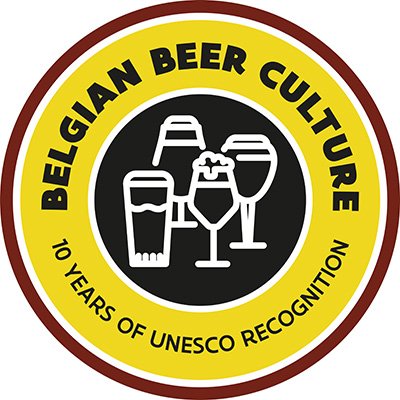 Logo, Grenade, Symbol. Text: CULTURE BEER BELGIAN 10 YEARS RECOGNITION OF UNESCO