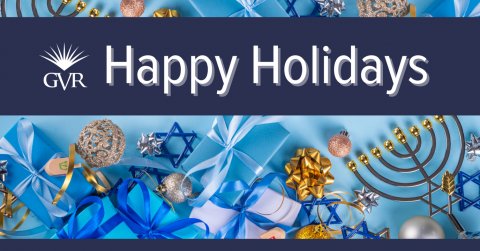 Accessories, Jewelry, Hanukkah Menorah. Text: GVR Happy Holidays