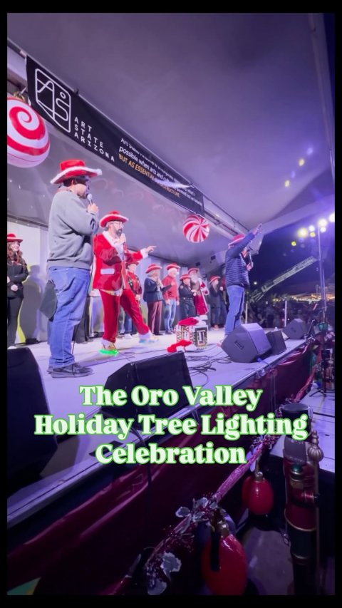 Person, Adult, Man. Text: BUT AS ART STATE ARIZONA The Oro Valley Celebration Holiday Tree Lighting
