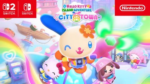 Birthday Cake, Toy, People. Text: HELLO KITTY Nintendo ISLAND ADVENTURE SWITCH SWITCH TOWN CITY