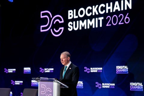 Crowd, Person, Tie. Text: BLOCKCHAIN SUMMIT 2026 IDIGITAL BLOCKCHAIN - CHAMBER &amp; BLOCKCHAIN SUMMIT 2026 CHAMBER AL