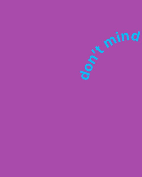 Purple, Logo, Green. Text: don't mind