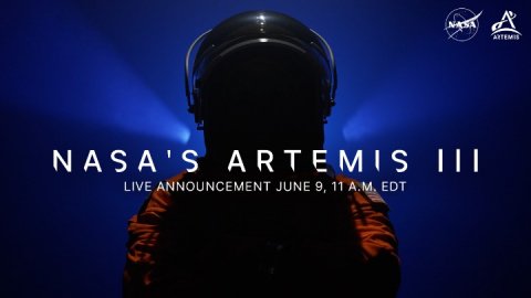 Helmet, Hardhat, Person. Text: NASA'S ARTEMIS III LIVE ANNOUNCEMENT JUNE 9, 11 A.M. EDT