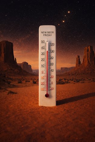 Soil, Thermometer, Dynamite. Text: NEW BEER FRIDAY 50 120 40 100 30 80 20 60 10 40 20 10 20 20 30