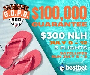 Advertisement, Poster, Shoe. Text: SUMMER 300 $100,000 $300 NLH 6 FLIGHTS SATELLITES bestbet ORANGE PARK