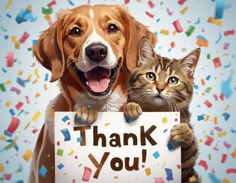 Greeting Card, Dog, Cat.
