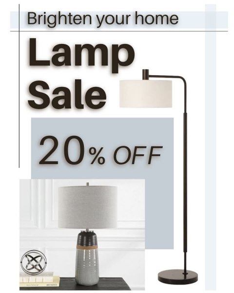Lamp, Table Lamp, Text. Text: Brighten your home Lamp Sale 20% OFF
