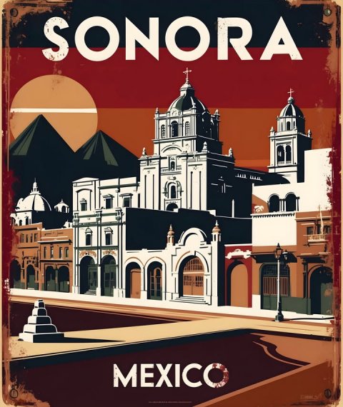 Advertisement, Poster, Book. Text: SONORA MEXICO
