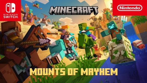 Advertisement, Person, Game. Text: NINTENDO MINECRAFT MOUNTS OF MAYHEM