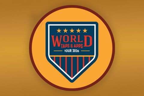 Badge, Logo, Emblem. Text: WORLD TAPS &amp; APPS TOUR 2026
