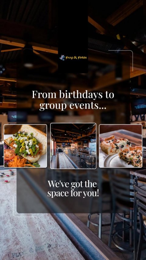 Cafeteria, Restaurant, Meal. Text: From birthdays to group events... We've got the space for you!