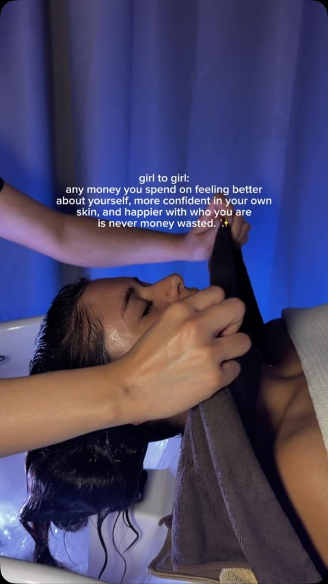 Massage, Person, Spa. Text: girl to girl: any money you spend on feeling better about yourself, more confident in your own skin, and happier with who you are is never money wasted.