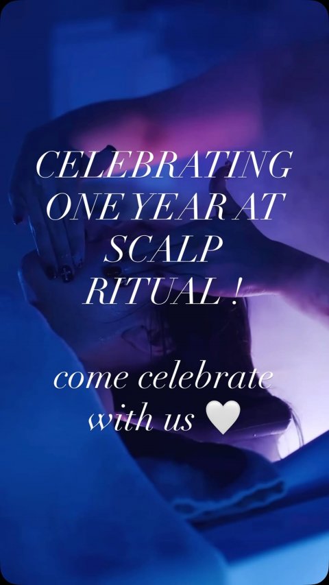 Book, Publication, Person. Text: CELEBRATING ONE YEAR AT SCALP RITUAL! come celebrate with us