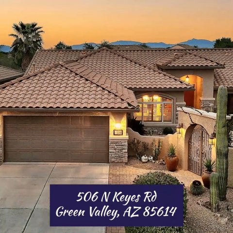 Housing, Villa, Plant. Text: 506 N Keyes Rd Green Valley, AZ 85614