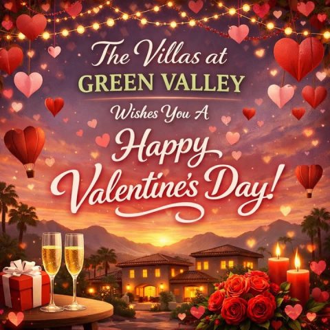 Greeting Card, Book, Publication. Text: The Villas at GREEN VALLEY Wishes You A Valentine's Day!