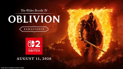 Advertisement, Poster, Book. Text: The Elder Scrolls IV OBLIVION REMASTERED NINTENDO AUGUST 11, 2026