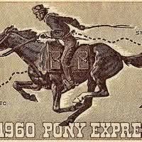 Snake, Postage Stamp, Mammal. Text: ST TO 1960 PONY EXPRE