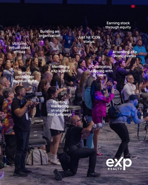 People, Person, Woman. Text: Earning stock through equity Building an organization Just hit ICON status Utilizing virtual cloud offices Attending eXp World events Mentoring Celebrating eXp agents capping with Sharing team production revenue stats Pivoting marketing strategies mid-campaign exp REALTY
