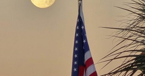 American Flag, Flag, Moon.