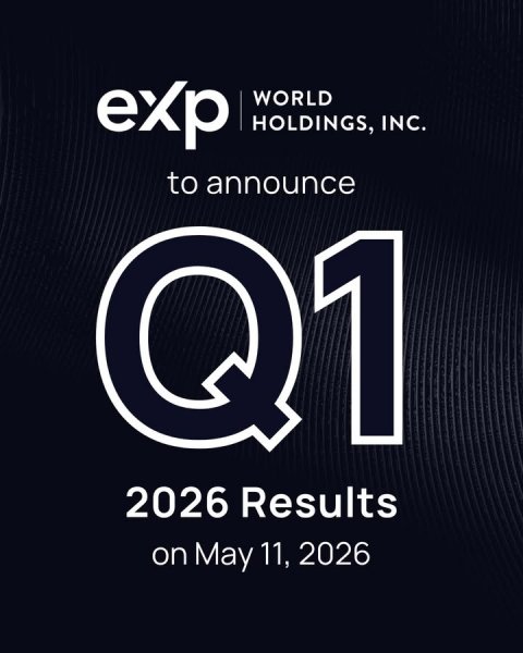 Advertisement, Poster, Text. Text: exp WORLD HOLDINGS, INC. to announce 1 2026 Results on May 11, 2026