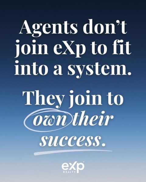 Book, Advertisement, Poster. Text: Agents don't join eXp to fit into a system. They join to own their success. exp REALTY