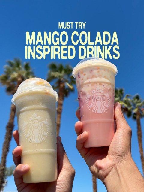 Ice Cream, Disposable Cup, Beverage. Text: MUST TRY MANGO COLADA INSPIRED DRINKS