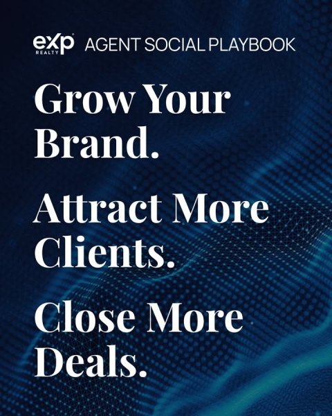 Book, Publication, Advertisement. Text: exp REALTY AGENT SOCIAL PLAYBOOK Grow Your Brand. Attract More Clients. Close More Deals.
