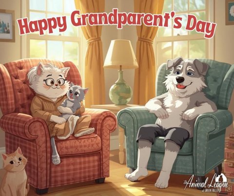 Furniture, Couch, Living Room. Text: Happy Grandparent's Day