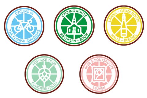 Logo, Symbol, Smoke Pipe. Text: CYCLING IN CYCLING ROUTE LAMBIC GEUZE ROUTE THE FLEMISH ARDENNES HALLE BEERSEL MECHELEN BOOM HOP BIKE TOUR FLANDERS FIELDS LEUVEN