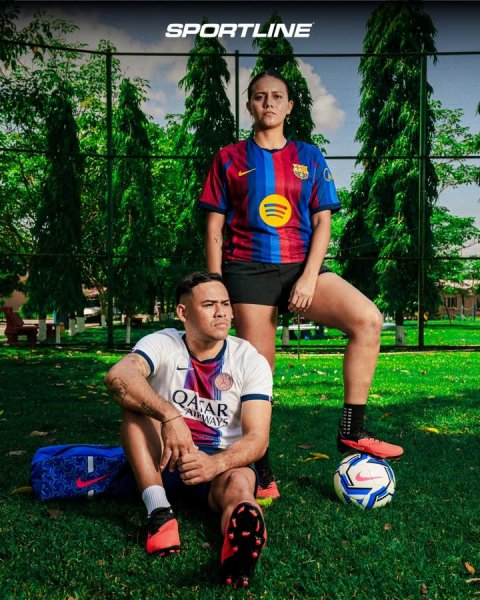 Soccer Ball, Grass, People. Text: SPORTLINE QATAR