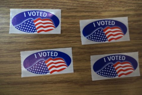 American Flag, Flag, Sticker. Text: I VOTED I VOTED I VOTED I VOTED