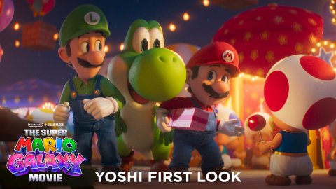 Baby, Person, Box. Text: L THE SUPER MARIO MOVIE YOSHI FIRST LOOK
