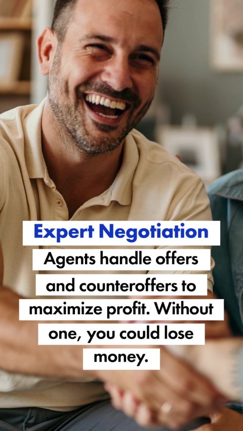 Head, Face, Happy. Text: Expert Negotiation Agents handle offers and counteroffers to maximize profit. Without one, you could lose money.