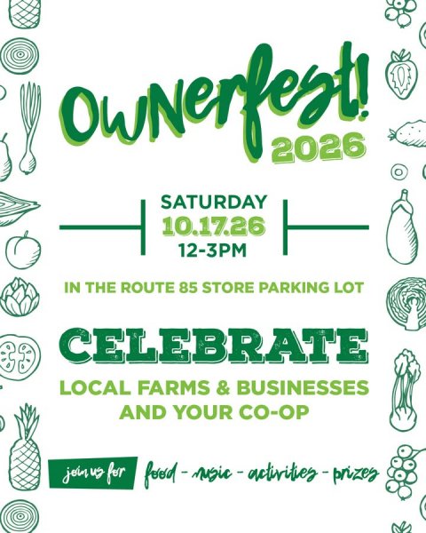 Advertisement, Poster, Text. Text: 2026 SATURDAY 10.17.26 12-3PM IN THE ROUTE 85 STORE PARKING LOT CELEBRATE LOCAL FARMS &amp; BUSINESSES AND YOUR CO-OP join us for