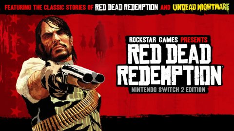 Advertisement, Poster, Firearm. Text: FEATURING THE CLASSIC STORIES OF RED DEAD REDEMPTION AND UNDEAD NIGHTMARE ROCKSTAR GAMES PRESENTS RED DEAD REDEMPTION NINTENDO SWITCH 2 EDITION