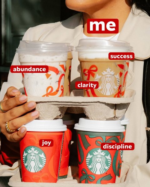 Cup, Ice Cream, Disposable Cup. Text: me success abundance clarity joy discipline